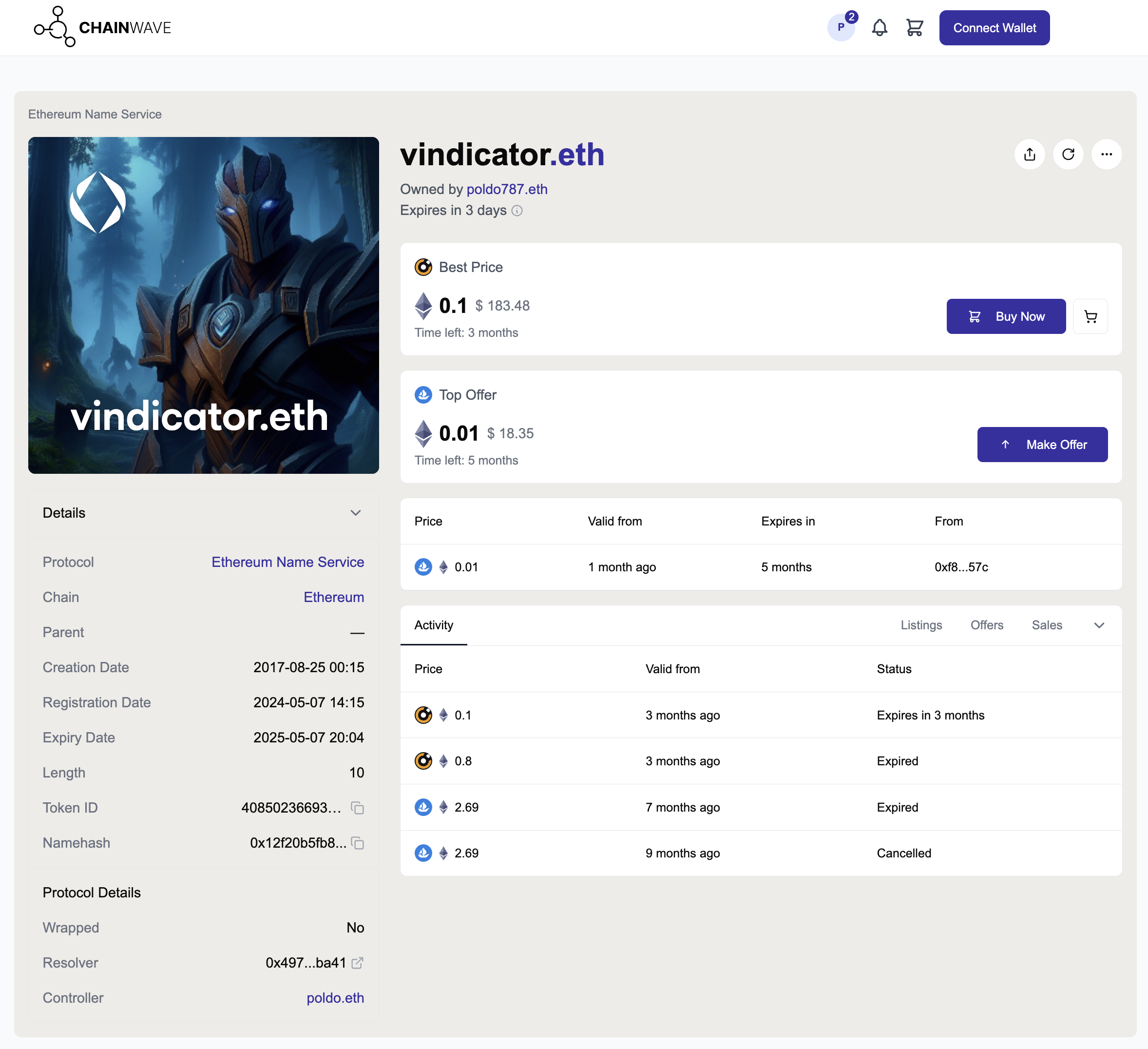 Chainwave product interface showing or any name!