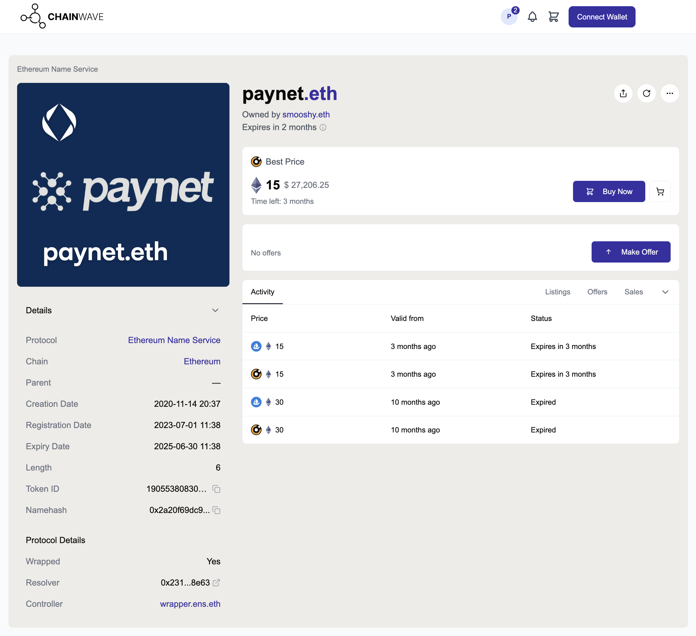 Chainwave product interface showing Fintech Names